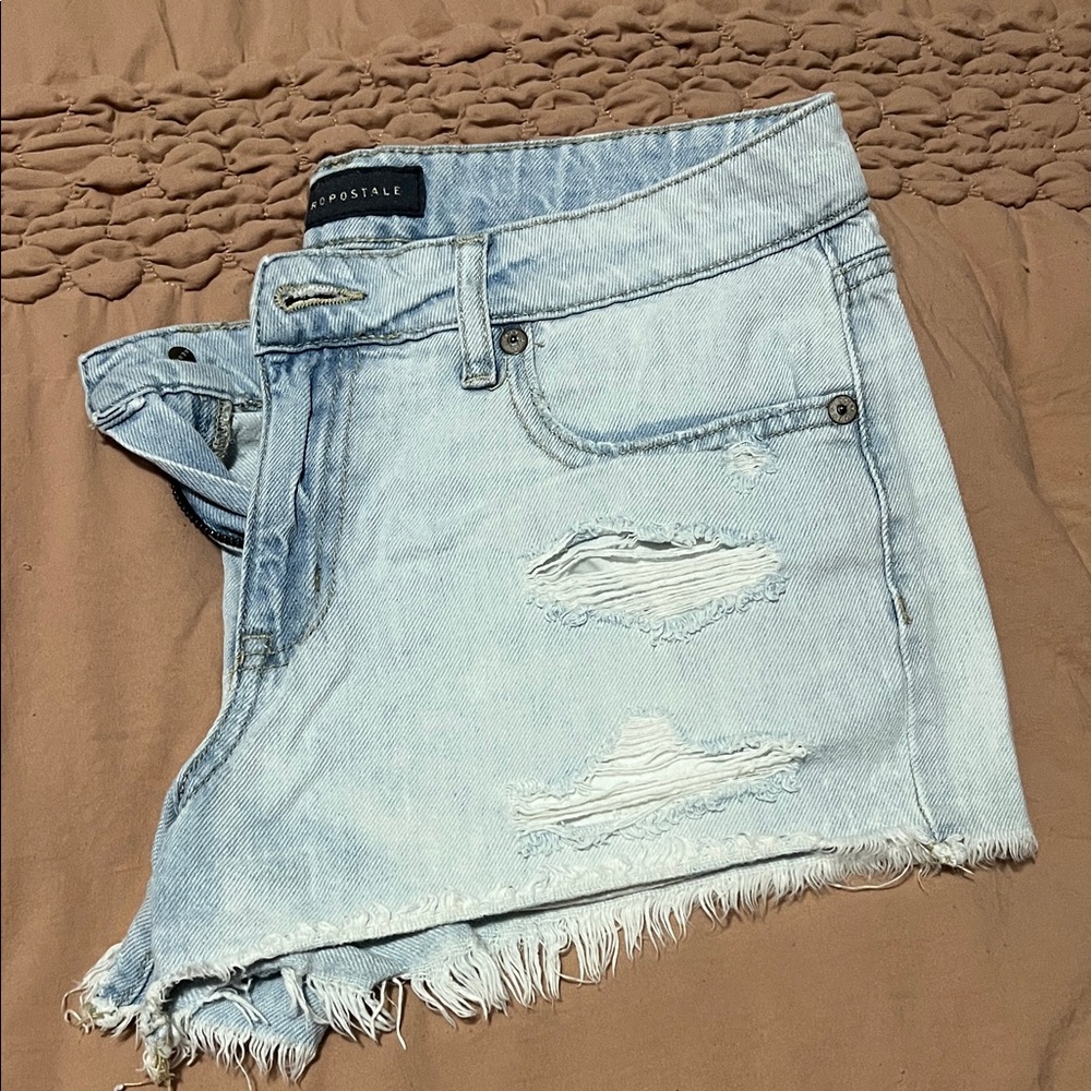 Aeropostale Faded Blue Frayed Hem Jean Shorts